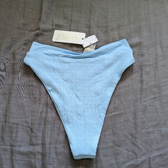 L*Space Siren Top Court Bottoms Bikini Set Pointelle Ribbed Sky Blue - Picture 8 of 12